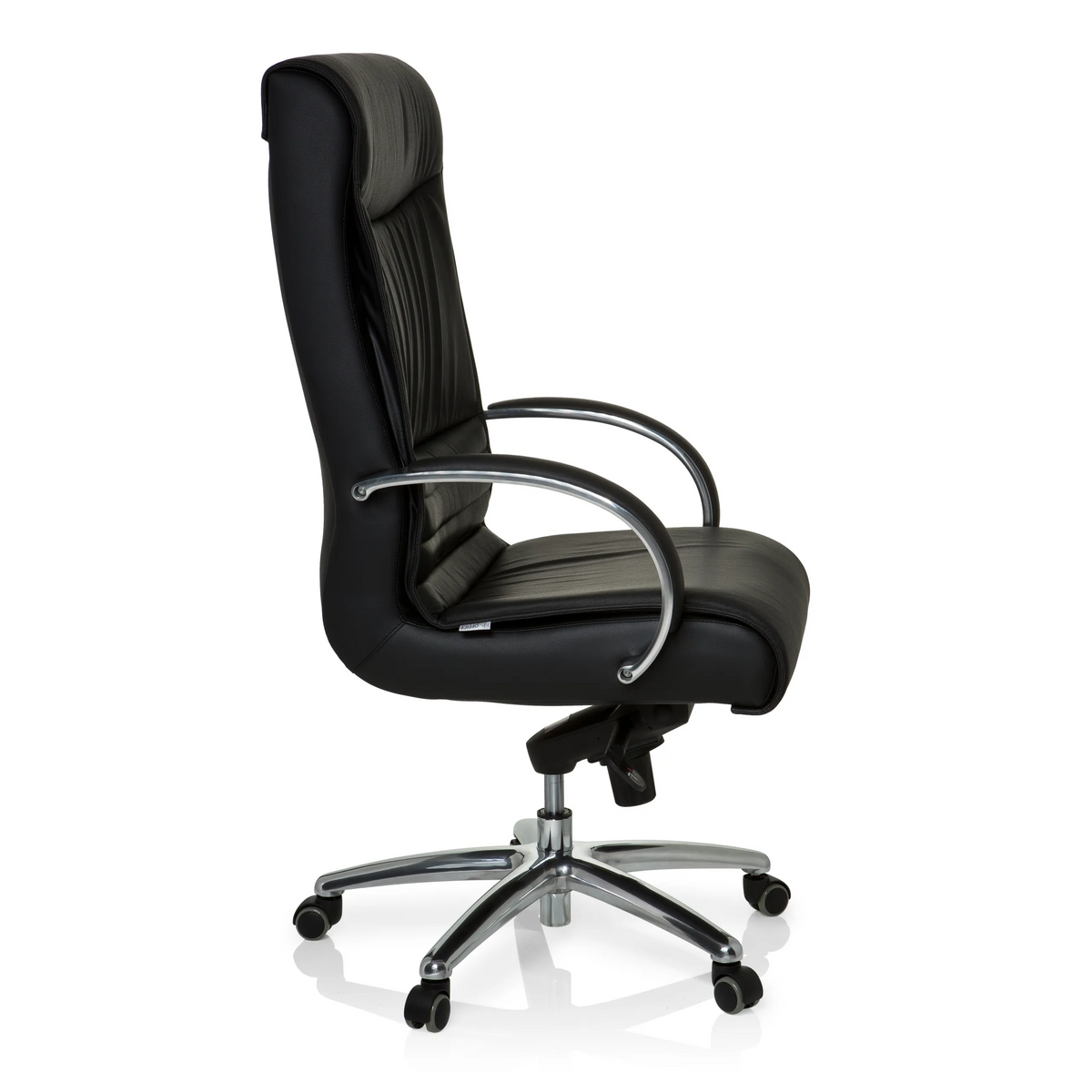 Svart snurrstol XXL F 400 i läder med stjärnfot och fem hjul från hjh OFFICE – 360-gradersvy (sidoprofil 80°)