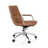 Kamelbrun Home Office kontorsstol SARANTO II med quiltning och femhjulig stjärnfot från hjh OFFICE – 360-gradersvy (snett framifrån 60°)