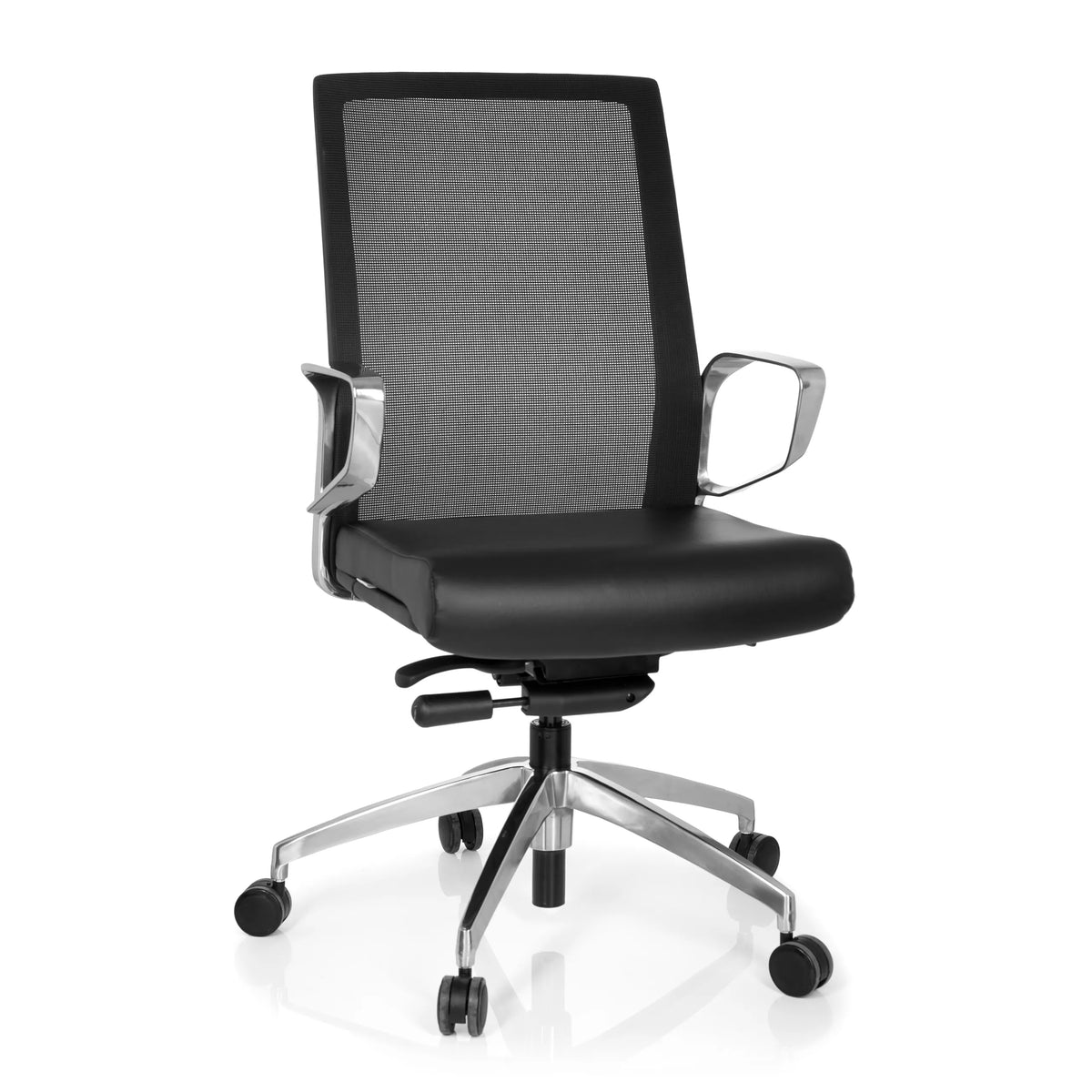 Svart Professionell kontorsstol PROVIDER NET med nätrygg och femstjärnig fotkorsbas med hjul från hjh OFFICE – 360-gradersvy (framifrån 20°)