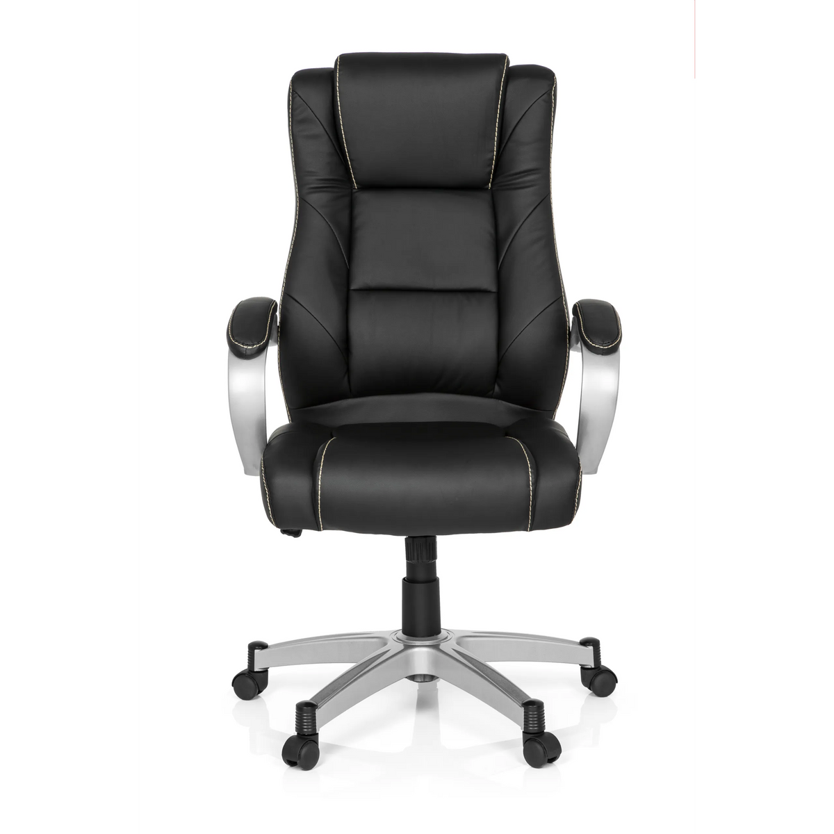 Svart Spelstol RELAX CL180 med vaddering och femhjulig fotkorsbas från MyBuero – 360-gradersvy (framifrån 0°)