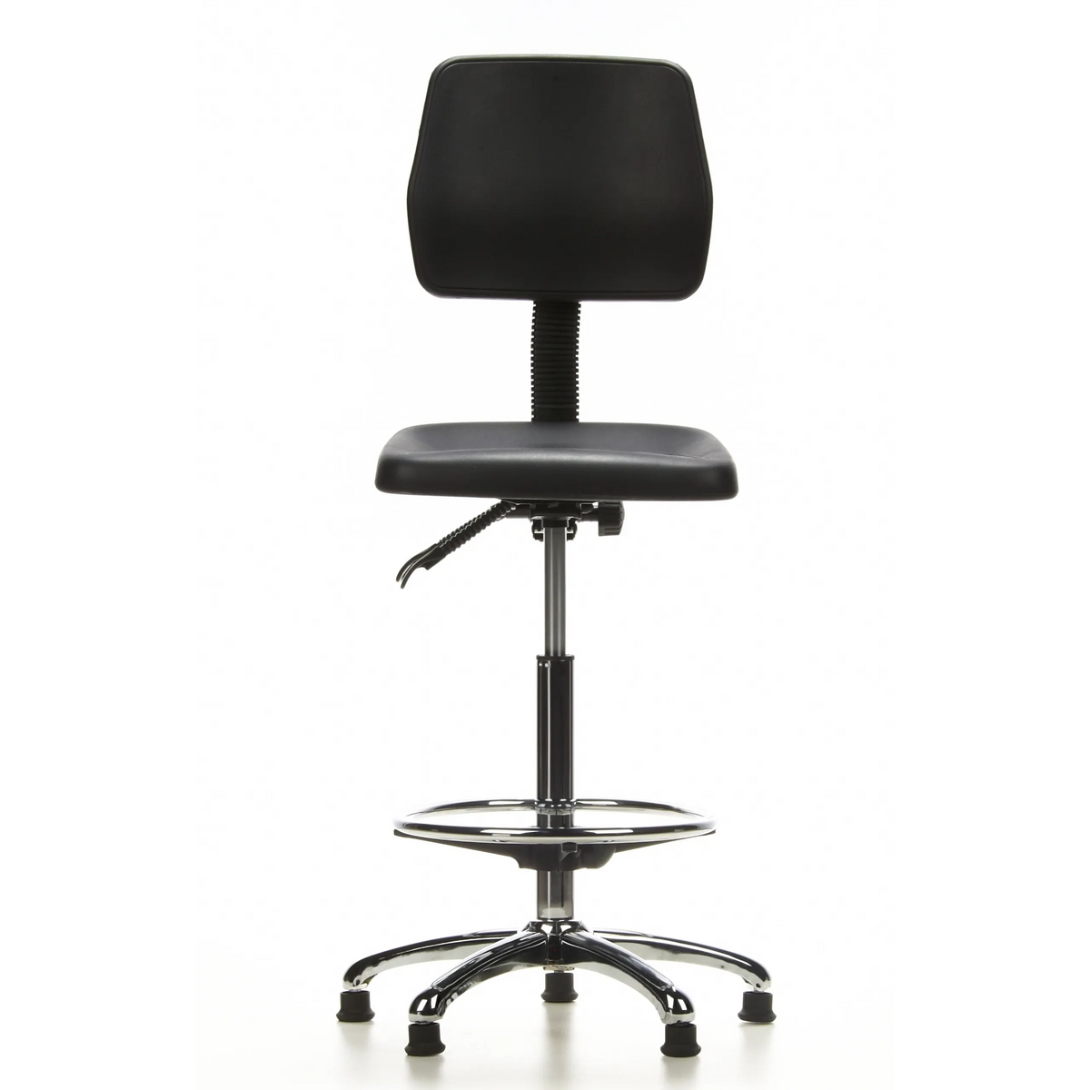Svart bardiskstol TOP WORK 11 med fotring och femstjärnigt fotkors från hjh OFFICE – 360-gradersvy (framifrån 0°)