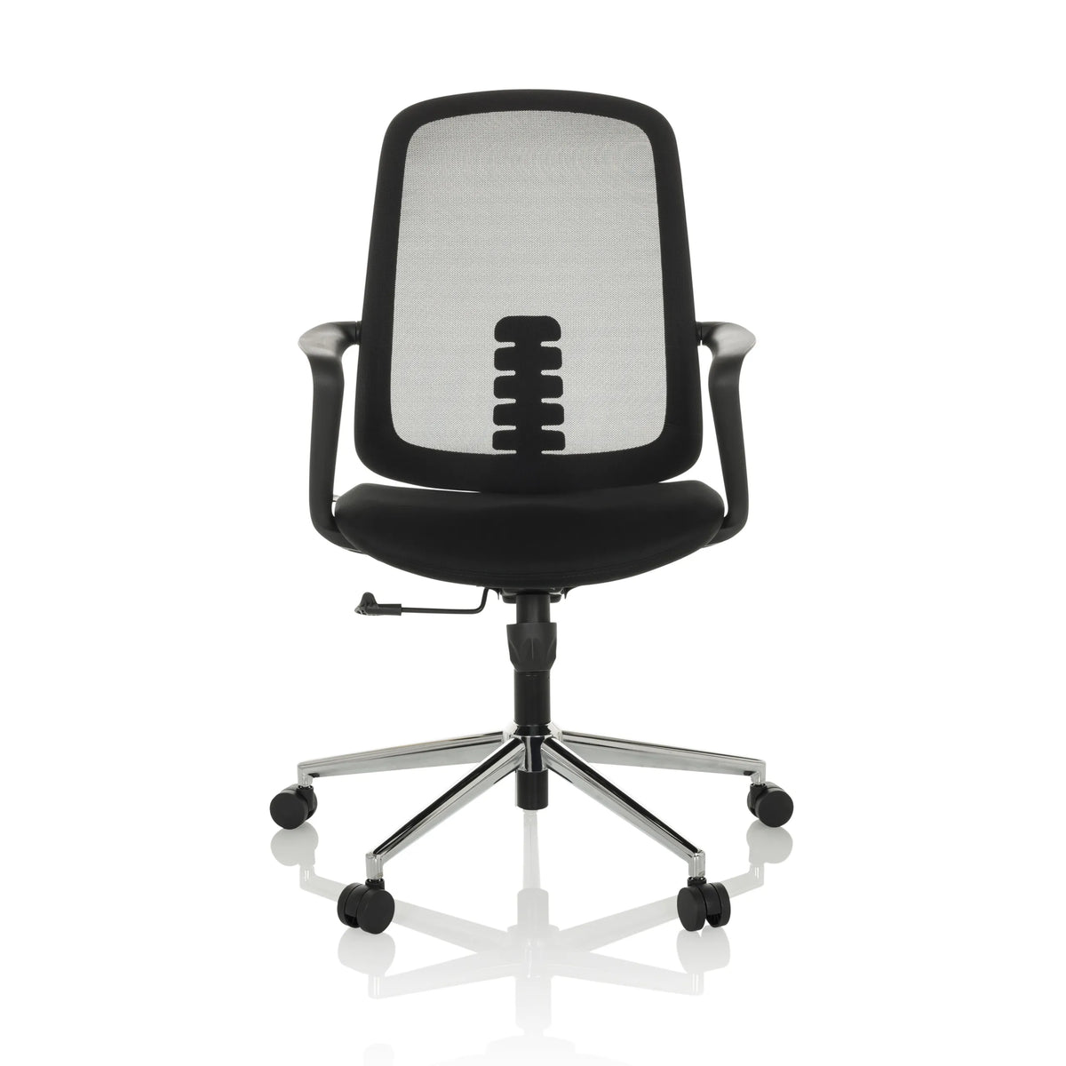 Svart Home Office kontorsstol SEDIOLO B med nätrygg och femhjulig fotkorsbas från hjh OFFICE – 360-gradersvy (framifrån 0°)