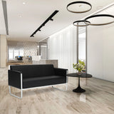 Svart ARUBA STEP loungesoffa som tresitssoffa med quiltad klädsel och silverfärgat metallstativ från hjh OFFICE