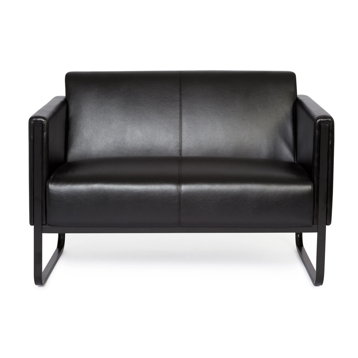 Svart loungesoffa BALI BLACK som tvåsitssoffa med armstöd och metallstomme från hjh OFFICE – 360-gradersvy (framifrån 0°)