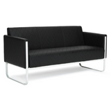 Schwarzes Loungesofa ARUBA STEP mit Rautensteppung und Gestell aus Chrom von hjh OFFICE – 360-Grad-Ansicht (Rückenansicht 180°)
