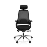 Svart Professionell kontorsstol BRACIO med nätrygg, nackstöd och femhjulig fotkorsbas från hjh OFFICE – 360-gradersvy (framifrån 0°)