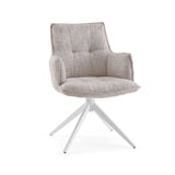 Beige matstol Tavaro med stoppning och vit fyrbent ram från hjh LIVING – 360-gradersvy (framifrån 15°)