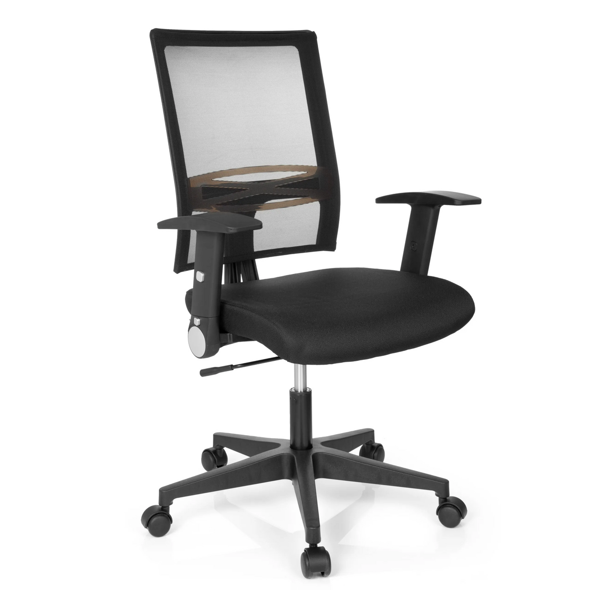 Svart Home Office kontorsstol OFFICE R8 med nätrygg och femhjulig fotkorsbas från hjh OFFICE – 360-gradersvy (snett framifrån 40°)