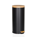 Mülleimer CLEAN BAMBOO in Schwarz matt mit Holzdeckel und Fußpedal von hjh OFFICE