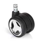 Svarta 5x ROLO GAME No-Noise 11mm/60mm stol på hjul för hårda golv med kromdetaljer från hjh OFFICE – 360-gradersvy (framifrån 0°)