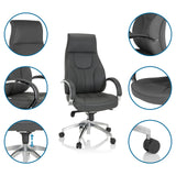 Grå Professionell chefsfåtölj ELEGANCE I med detaljvyer av stoppningen, armstöden och gasfjädern från hjh OFFICE