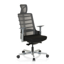 High-End-Bürostuhl SKARIF in Schwarz und Grau mit Netzrückenlehne und Kopfstütze von hjh OFFICE