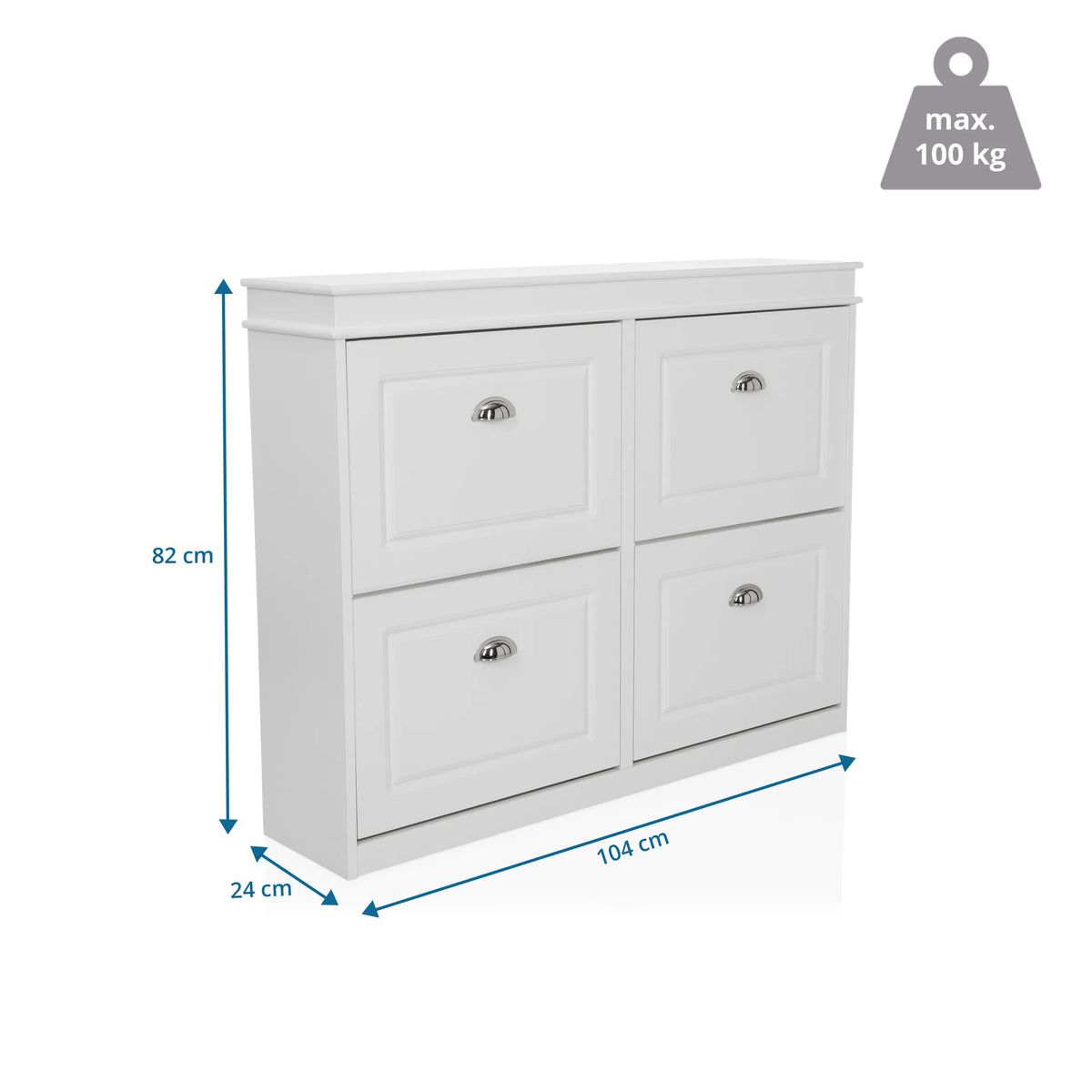 Måttritning av Skoskåp ESTHA 4 med 104 × 82 cm och maximal belastning på 100 kg från hjh LIVING