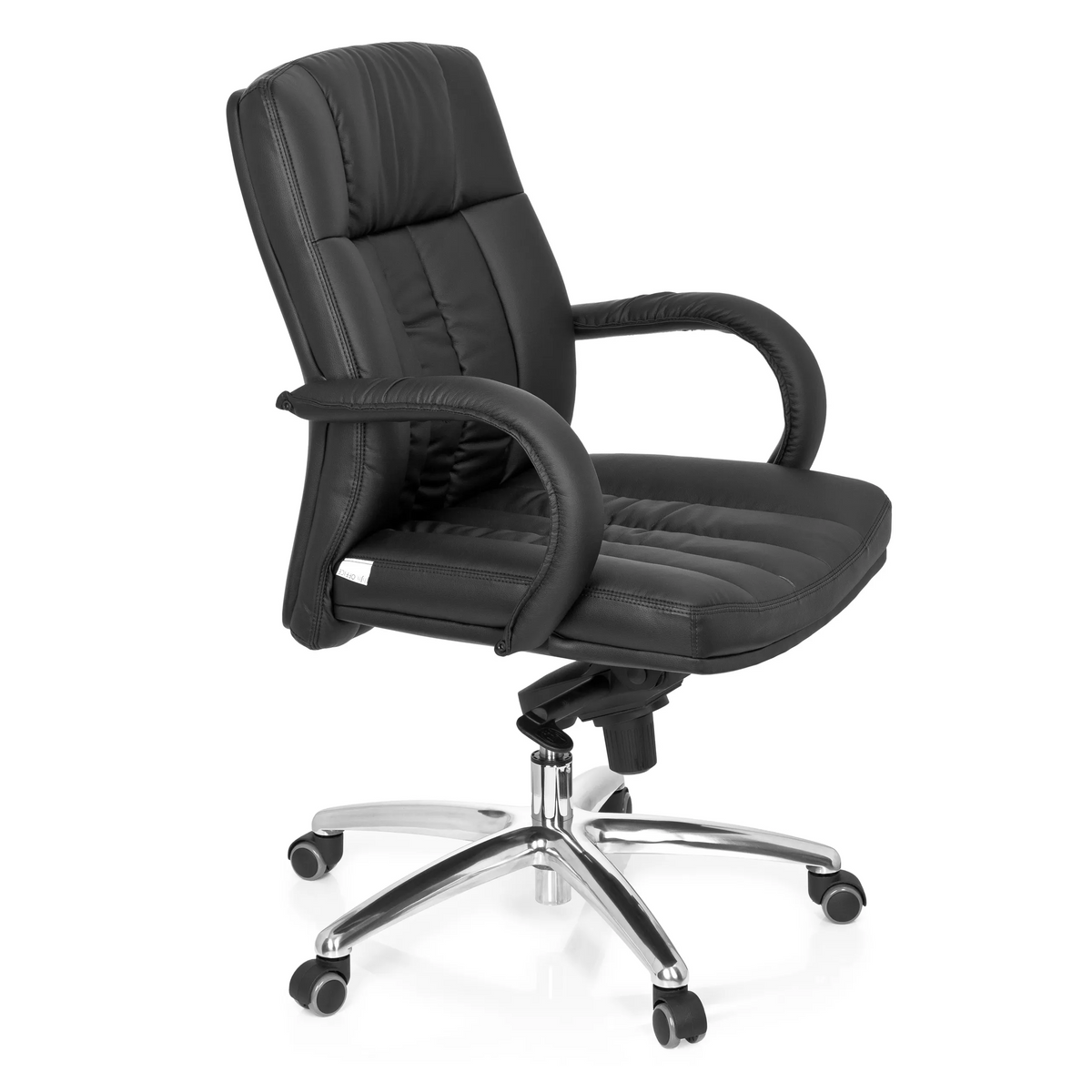 Svart snurrstol XXL G 100 med quiltad stoppning och femstjärnigt fotkors med hjul från hjh OFFICE – 360-gradersvy (snett framifrån 60°)