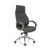 Grauer Profi-Chefsessel ELEGANCE I mit Armlehnen und glänzendem Fußkreuz mit fünf Rollen von hjh OFFICE – 360-Grad-Ansicht (schräge Frontansicht 40°)