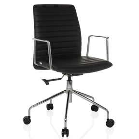 Luxus-Chefsessel VEMONA 30 mit schwarzem Bezug, Chrom-Armlehnen und einem Fußkreuz auf Rollen von hjh OFFICE