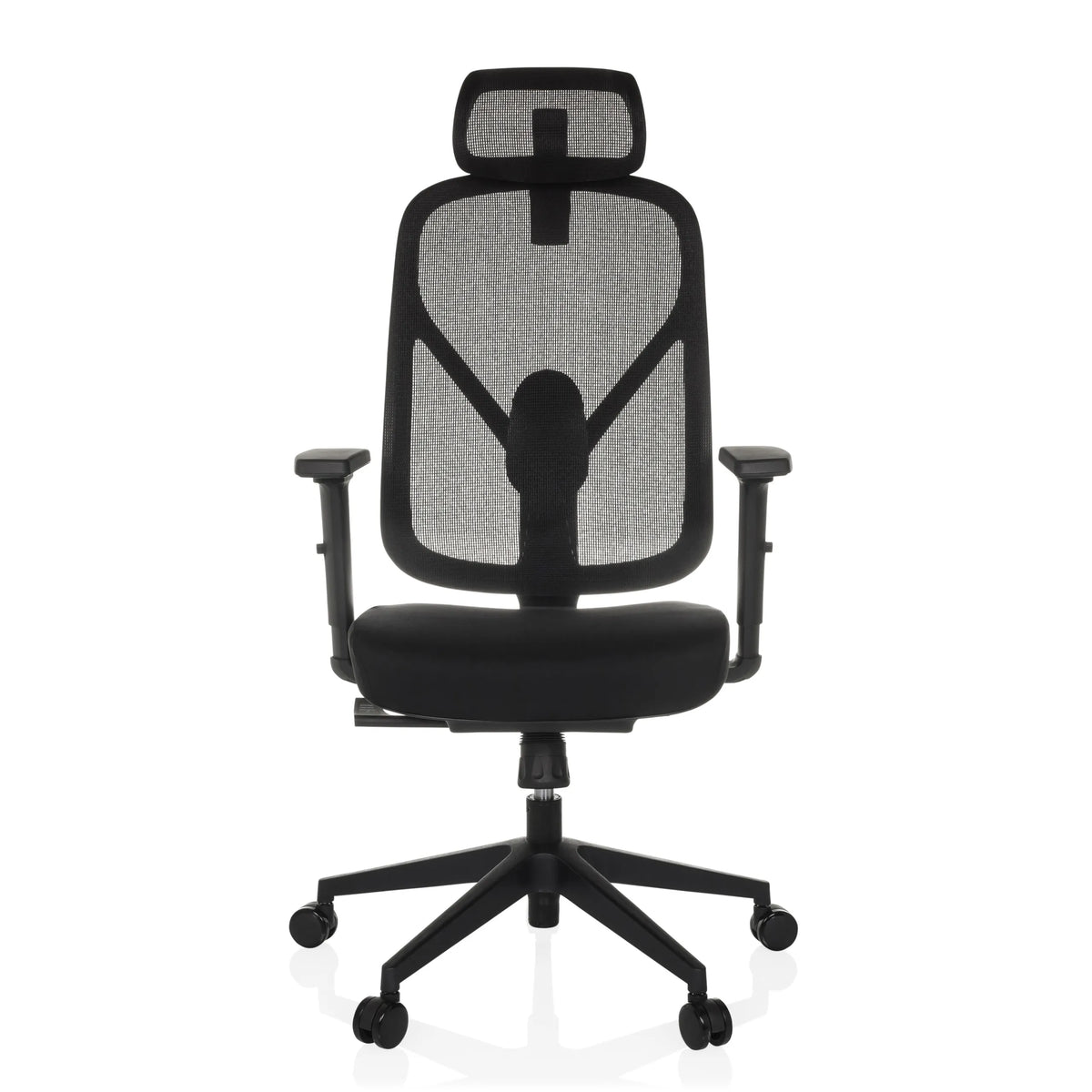 Svart Professionell kontorsstol RALOO ECO med nätrygg och femstjärnig fotkorsbas med hjul från hjh OFFICE – 360-gradersvy (framifrån 0°)