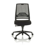 Svart Professionell kontorsstol PORTO ECO I med nätrygg och femstjärnigt fotkors med hjul från hjh OFFICE – 360-gradersvy (framifrån 0°)