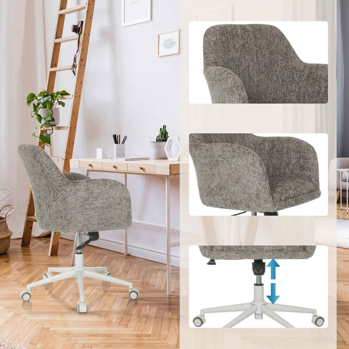 Höjdjusterbart fotkors och grått överdrag till Home Office kontorsstol SOLAO HOME från hjh LIVING