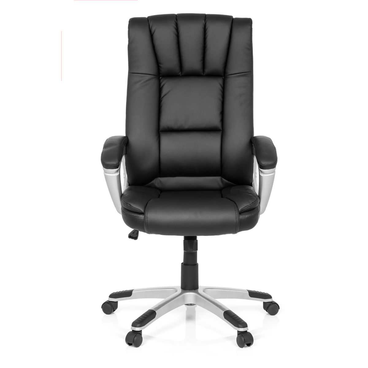 Svart Home Office kontorsstol RELAX CL150 med quiltat överdrag och femhjulig fotkorsbas från MyBuero – 360-gradersvy (framifrån 0°)