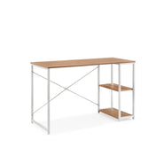 Skrivbord Easy Up2 i vitt och ek med integrerad hylla och kryssstag från hjh LIVING