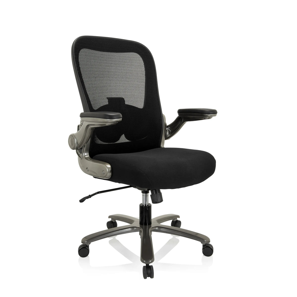 Svart XXL snurrstol INSTRUCTOR T I med nätrygg, armstöd och femhjulig fotkorsbas från hjh OFFICE – 360-gradersvy (snett framifrån 40°)