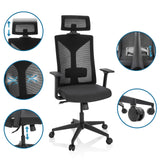 Svart Professionell kontorsstol KODIAK med justerbart nackstöd, svankstöd och hjul från hjh OFFICE