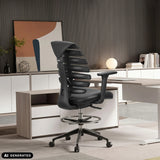 Svart läder bardiskstol ERGO LINE II WORK med ryggstöd och fotring från hjh OFFICE (AI-genererad bild)