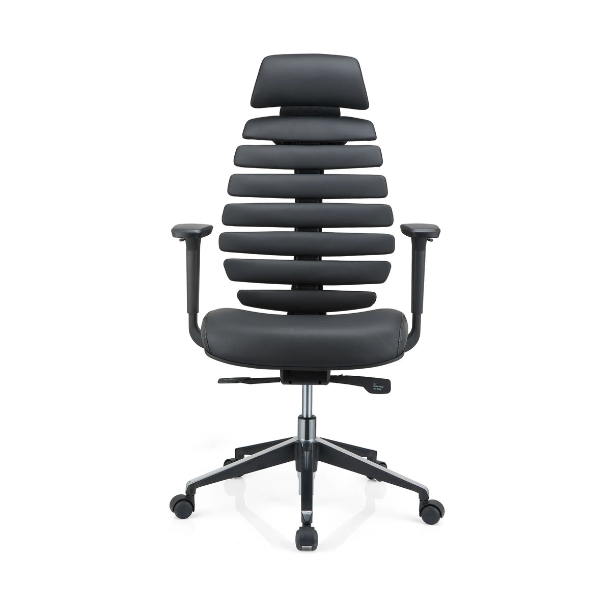 Svart Professionell kontorsstol ERGO LINE II PRO i läder med segmenterat ryggstöd och stjärnfot från hjh OFFICE – 360-gradersvy (framifrån 0°)