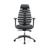 Svart Professionell kontorsstol ERGO LINE II PRO i läder med segmenterat ryggstöd och stjärnfot från hjh OFFICE – 360-gradersvy (framifrån 0°)