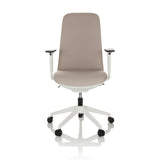 Beige Professionell kontorsstol NESTORA med armstöd och vitt femekrat underrede med hjul från hjh OFFICE – 360-gradersvy (framifrån 0°)