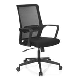 Svart Home Office kontorsstol PRESTON med nätrygg och femstjärnig fotkorsbas med hjul från hjh OFFICE – 360-gradersvy (snett framifrån 40°)