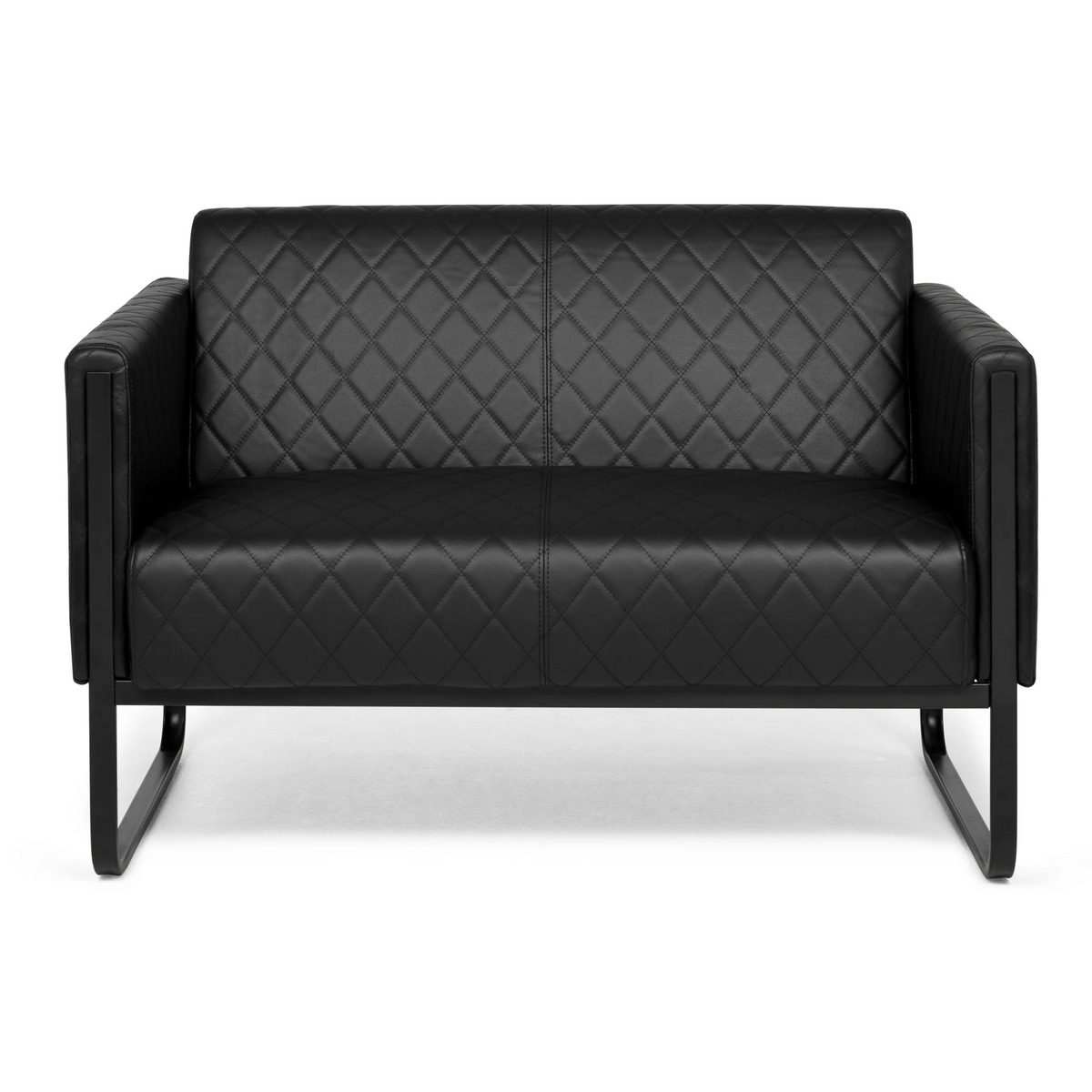 Svart loungesoffa ARUBA BLACK som tvåsits med quiltning och medar från hjh OFFICE – 360-gradersvy (framifrån 0°)