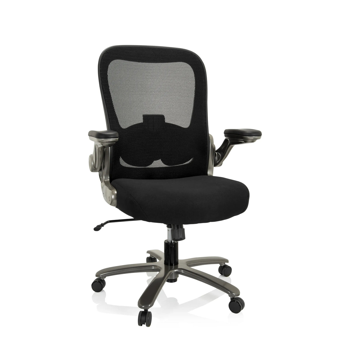 Svart XXL snurrstol INSTRUCTOR T I med nätrygg, armstöd och femhjulig fotkorsbas från hjh OFFICE – 360-gradersvy (framifrån 20°)
