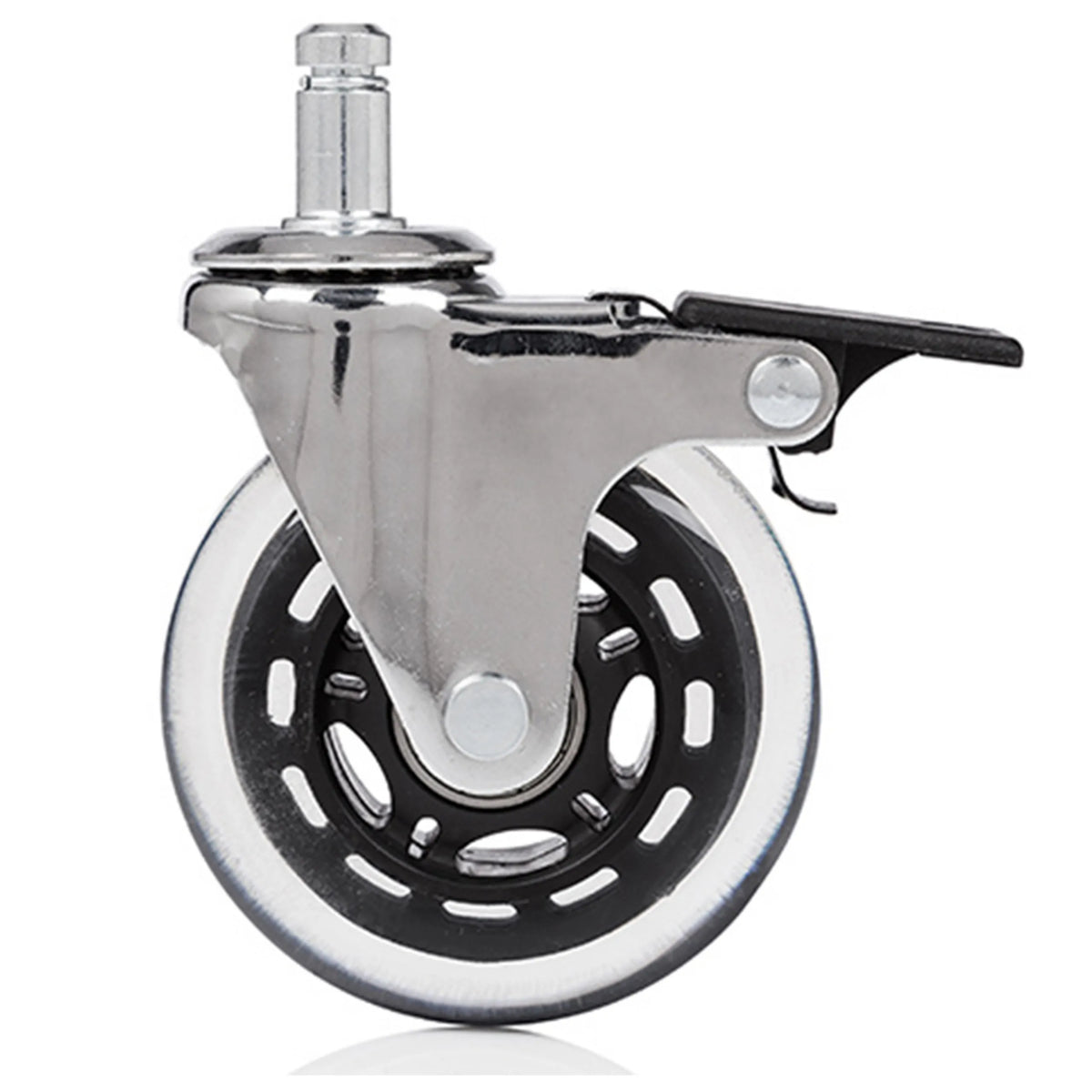 Stol på hjul 5x ROLO SKATE CT 11mm/75mm med låsbroms i silver och transparent för hårda golv från hjh OFFICE