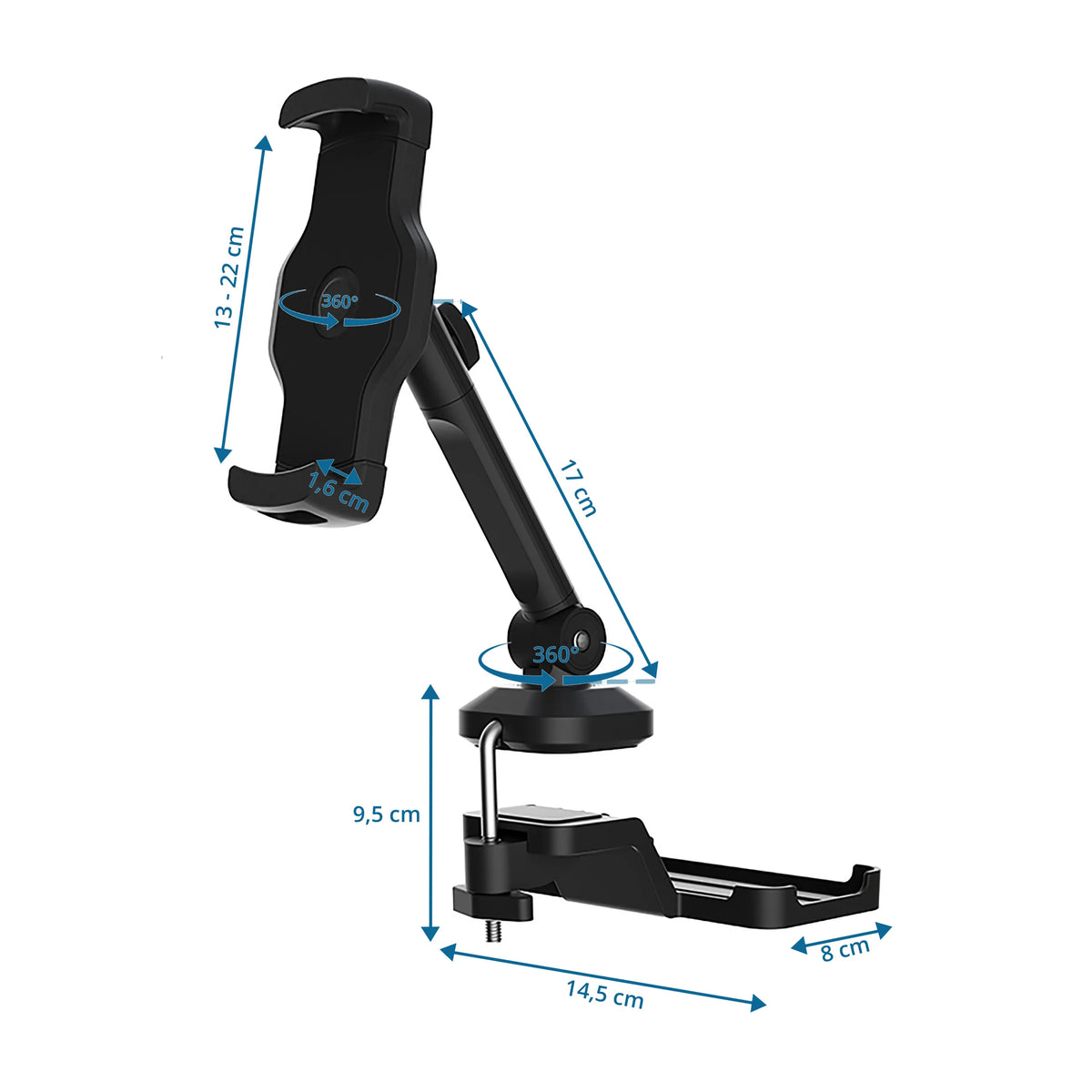 Måttskiss av Hållare för mobiltelefon & surfplatta FLEXMOBI III med en höjd på 17 cm från hjh OFFICE