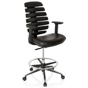 Svart Bardiskstol ERGO LINE II WORK med konstläderklädsel, fotring och hjul från hjh OFFICE