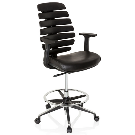 Svart Bardiskstol ERGO LINE II WORK med konstläderklädsel, fotring och hjul från hjh OFFICE