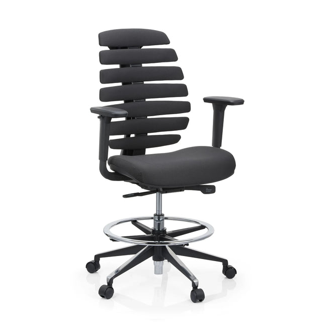 Svart Bardiskstol ERGO LINE II WORK med tygbeklädnad, fotring och hjul från hjh OFFICE