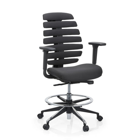 Svart Bardiskstol ERGO LINE II WORK med tygbeklädnad, fotring och hjul från hjh OFFICE