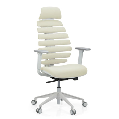 Professionell kontorsstol ERGO LINE W i Salted Caramel med beige tygbeklädnad och vit ram från hjh OFFICE