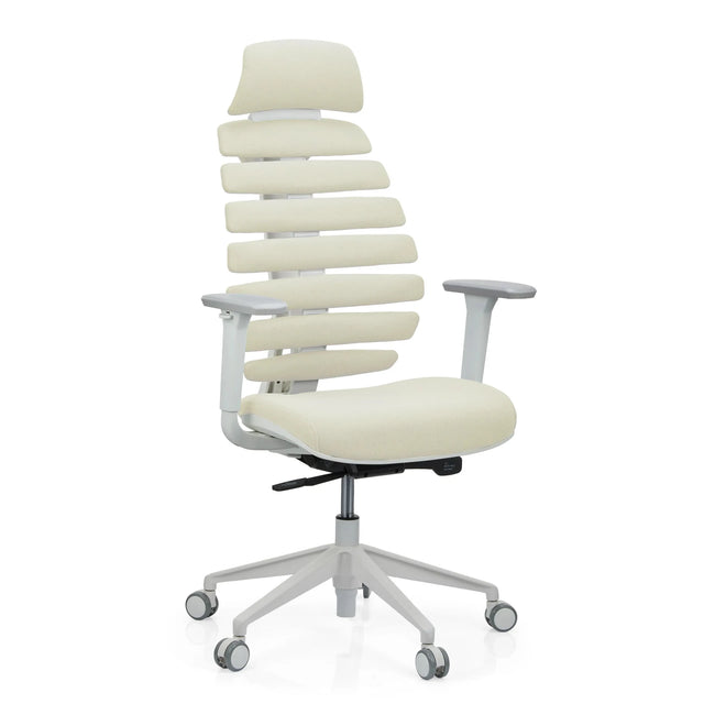 Professionell kontorsstol ERGO LINE W i Salted Caramel med beige tygbeklädnad och vit ram från hjh OFFICE