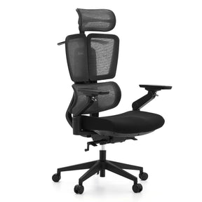 Professionell kontorsstol Ergo U2 Flex3 i svart med nätrygg, nackstöd och justerbara armstöd från hjh OFFICE