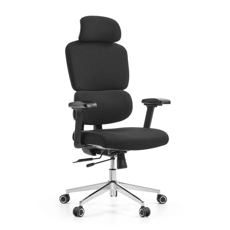 Professionell kontorsstol Ergomy F 2 med svart tygbeklädnad och kromad stjärnfot från hjh OFFICE