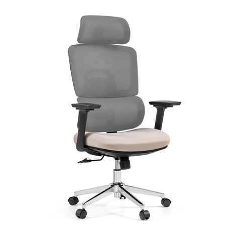 Professionell kontorsstol Ergomy Pro med grått nättyg, beige sits och silverfärgad fotkorsbas från hjh OFFICE
