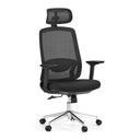 Professionell kontorsstol Ergosento i svart med nätryggstöd, nackstöd och blankt underrede från hjh OFFICE