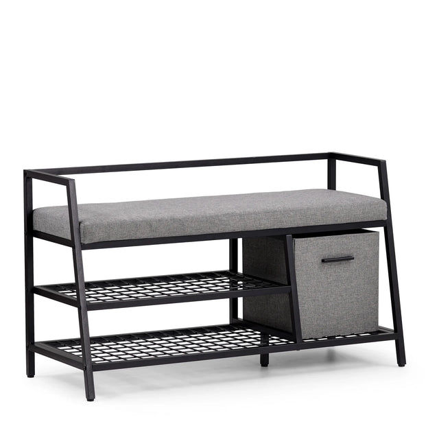 Skoskåp Estha Loft i svart och grått med sittdyna och förvaringsbox från hjh LIVING