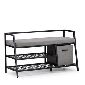 Skoskåp Estha Loft i svart och grått med sittdyna och förvaringsbox från hjh LIVING