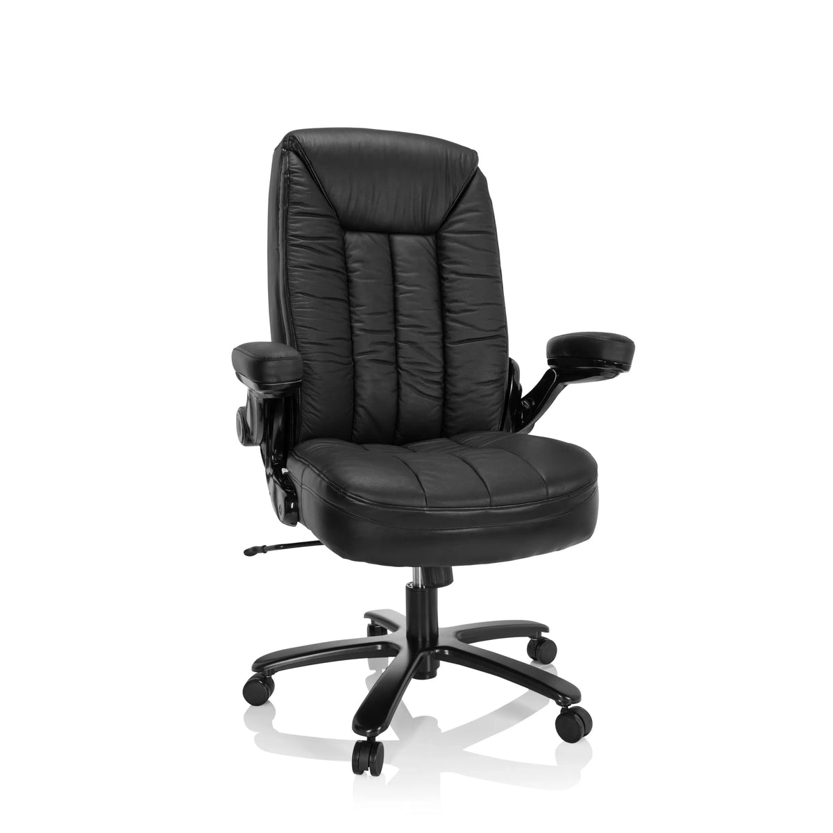 Svart XXL snurrstol INSTRUCTOR III i läder med stjärnfot och fem hjul från hjh OFFICE – 360-gradersvy (framifrån 20°)