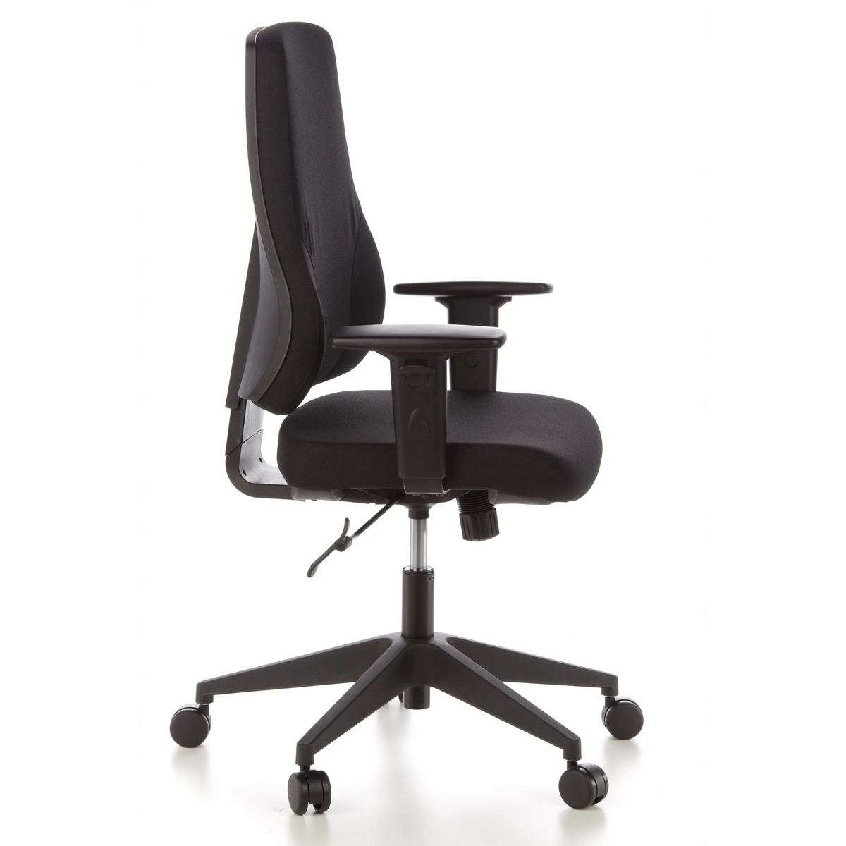 Svart Professionell kontorsstol PRO-TEC 100 med armstöd och femhjulig stjärnfot från hjh OFFICE – 360-gradersvy (sidoprofil 80°)